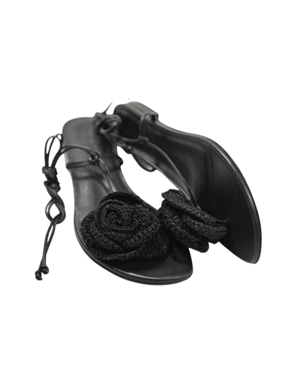 Magda Butrym Wrap Around Flat Flower Sandals in Black Crochet